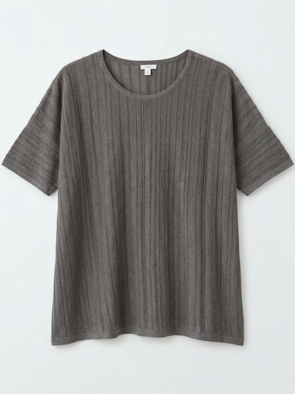 J. Jill Pure Jill Gray Linen Blend Short Sleeve Knit Top Minimalist Lagenlook